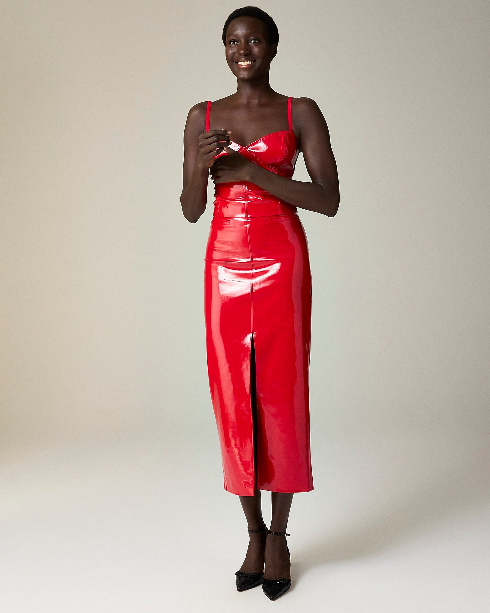 Christopher John Rogers X J.Crew front-slit skirt in red vinyl | J. Crew US