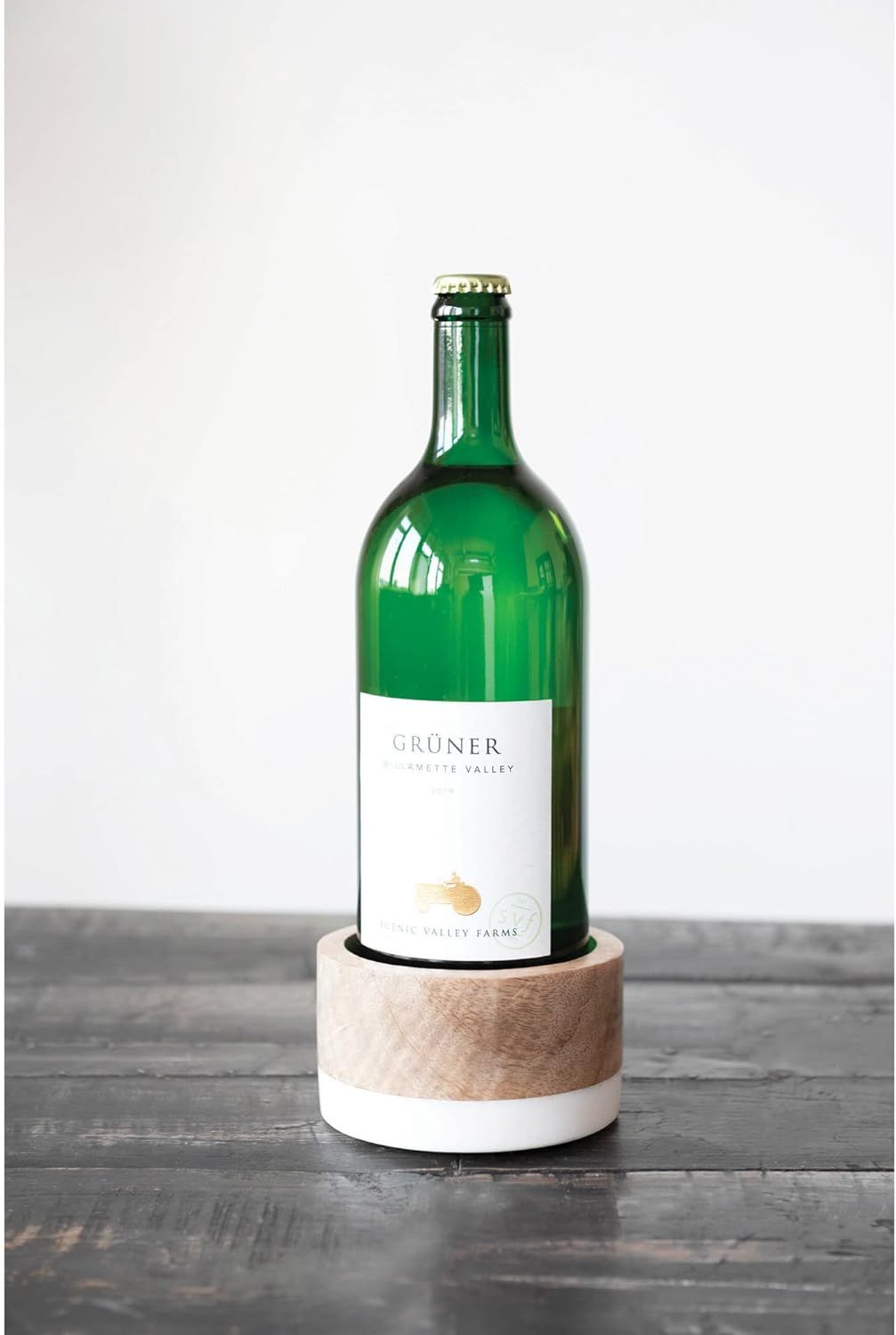 Creative Co-Op Mango Wood and Marble Bottle Holder, 5" L x 5" W x 3" H, Multicolor | Amazon (US)