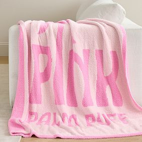 Pink Palm Puff Logo Throw | Pottery Barn Teen
