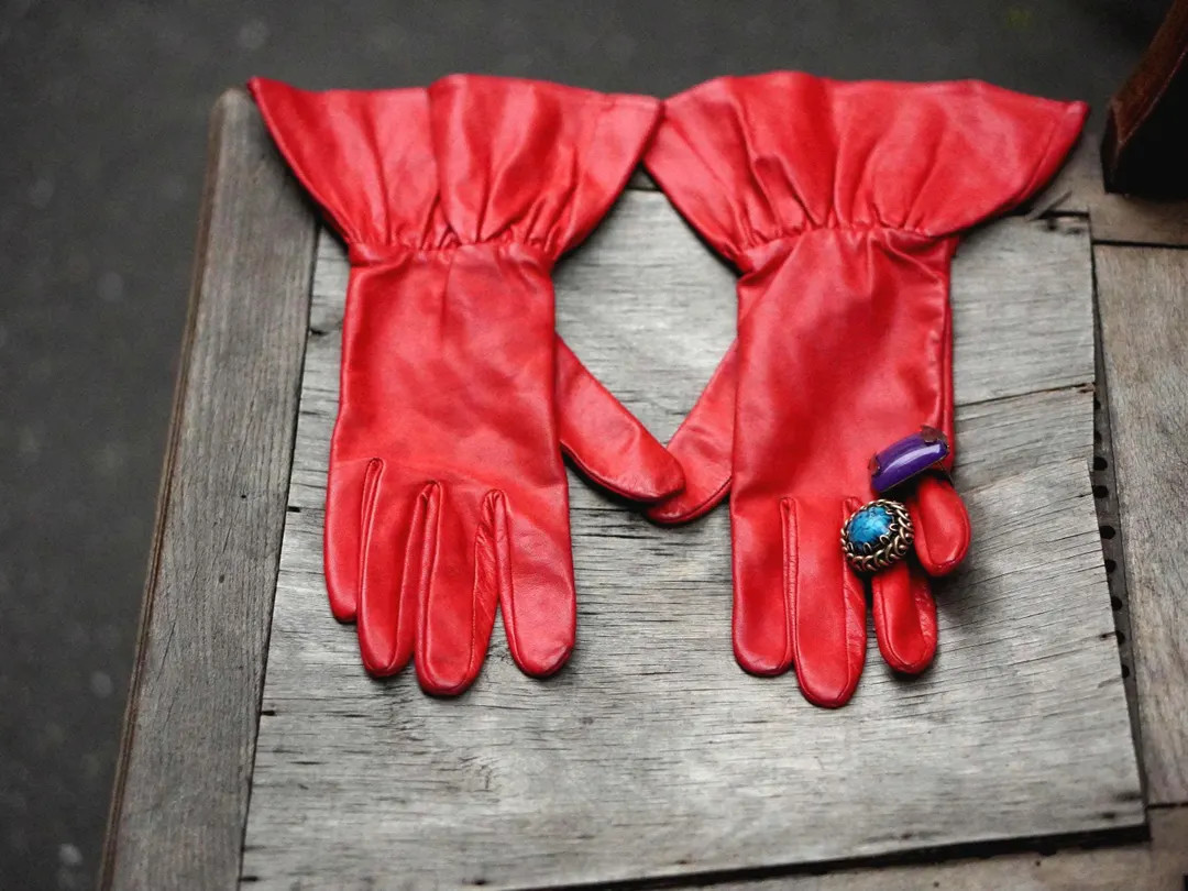 Vintage 50s Red Leather Opera Gloves: Ruffled Party Glam - Etsy Canada | Etsy (US)