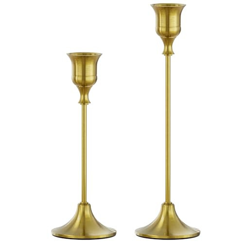 FSyueyun Brass Candlestick Holders Set of 2, Elegant Metal Candlestick Holders for Vintage Taper Candle Holders, Perfect for Table Centerpieces, Fireplace, Home Decor, Weddings and Party Decorations | Amazon (US)
