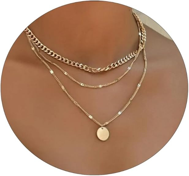 VIROMY Dainty Gold Necklace for Women 14K Gold Plated Layered Satellite Necklaces Trible Layering... | Amazon (US)