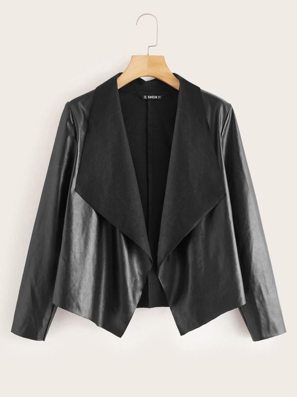 SHEIN Waterfall Collar PU Leather Jacket | SHEIN