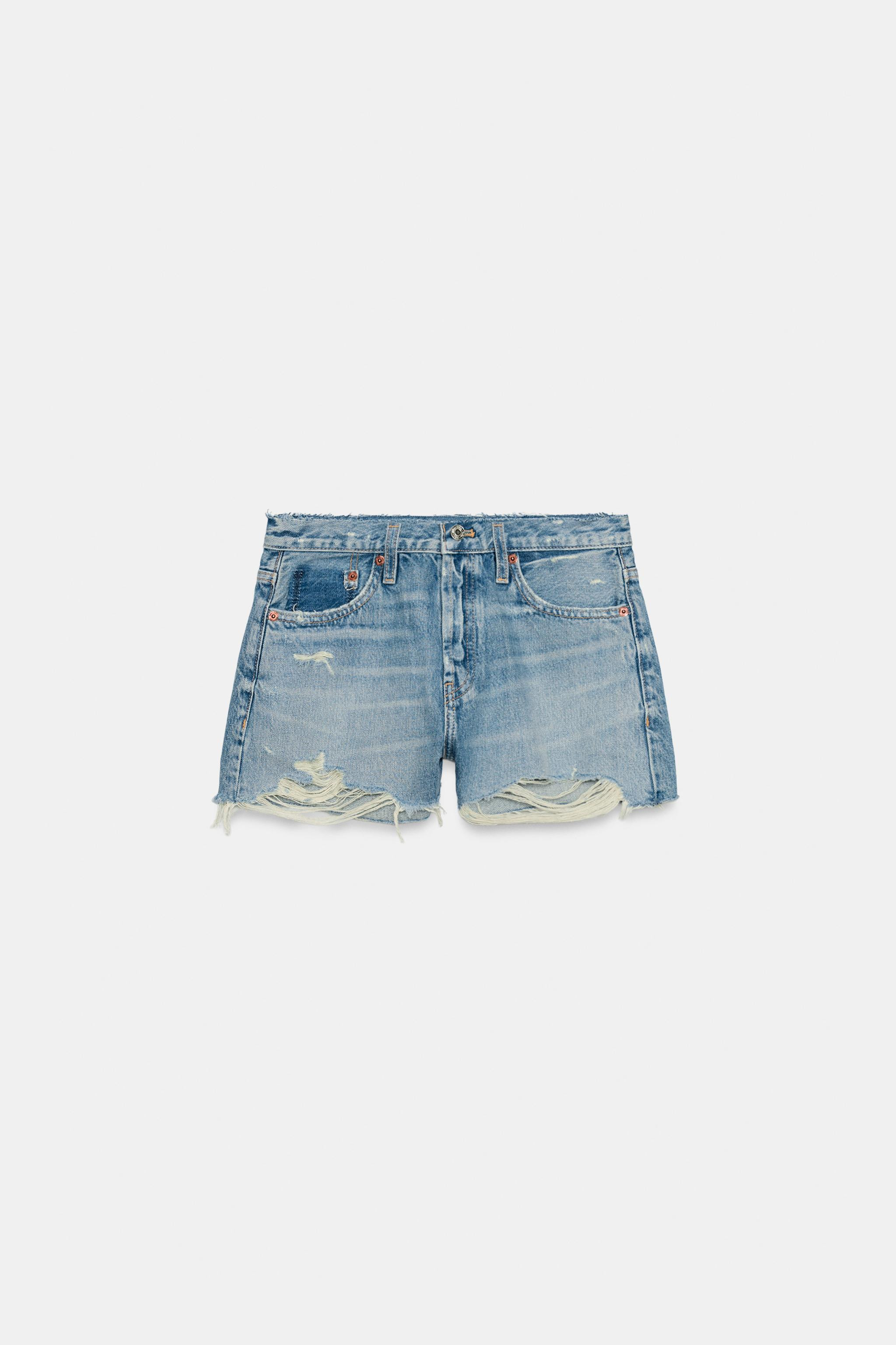 TRF RIPPED MID-RISE DENIM SHORTS | Zara US
