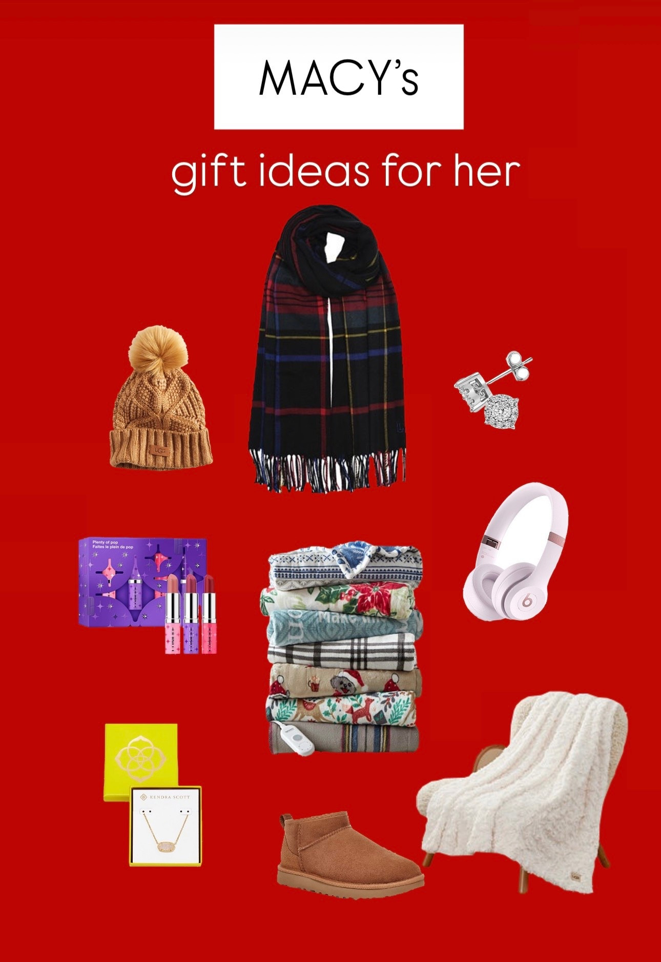 Gift ideas for her 

Uggs, Ugg slippers, Ugg hat, beats, Ralph Lauren, plaid, diamond studs, Clinique gift set, Kendra Scott, heated blanket 

#LTKCyberWeek #LTKHoliday #LTKGiftGuide