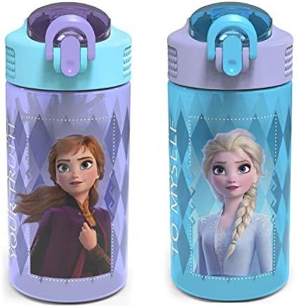 Zak Designs Disney Frozen 2 Kids Water Bottle Set with Reusable Straws and Built in Carrying Loop... | Amazon (US)