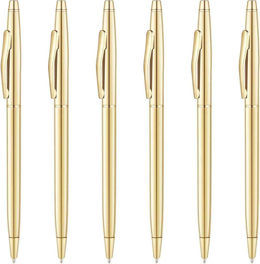 Unibene 6 Pack Slim Gold Ballpoint Pens Black Ink 1 mm - Black ink, Nice Gift for Business Office... | Amazon (US)