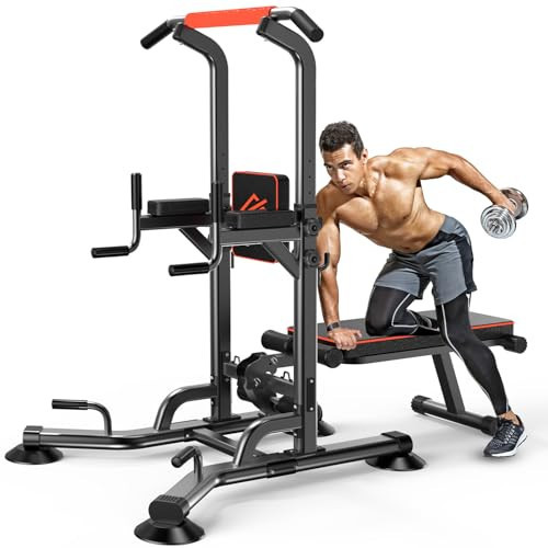 SQUATZ Pull-Up Dip Station - Your All-in-One Power Tower Gym and Chin-Up Bar Stand with Collapsible Bench for Home Exercise and Bench Press | Amazon (US)