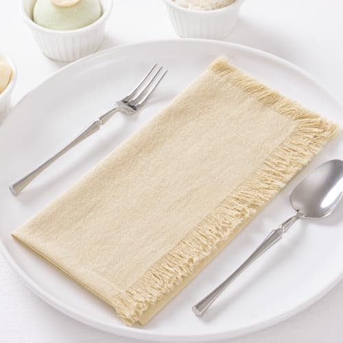 Handmade Cloth Napkins 100% Cotton Napkins with Fringe，Delicate Handmade Cloth Napkins for Dinn... | Amazon (US)