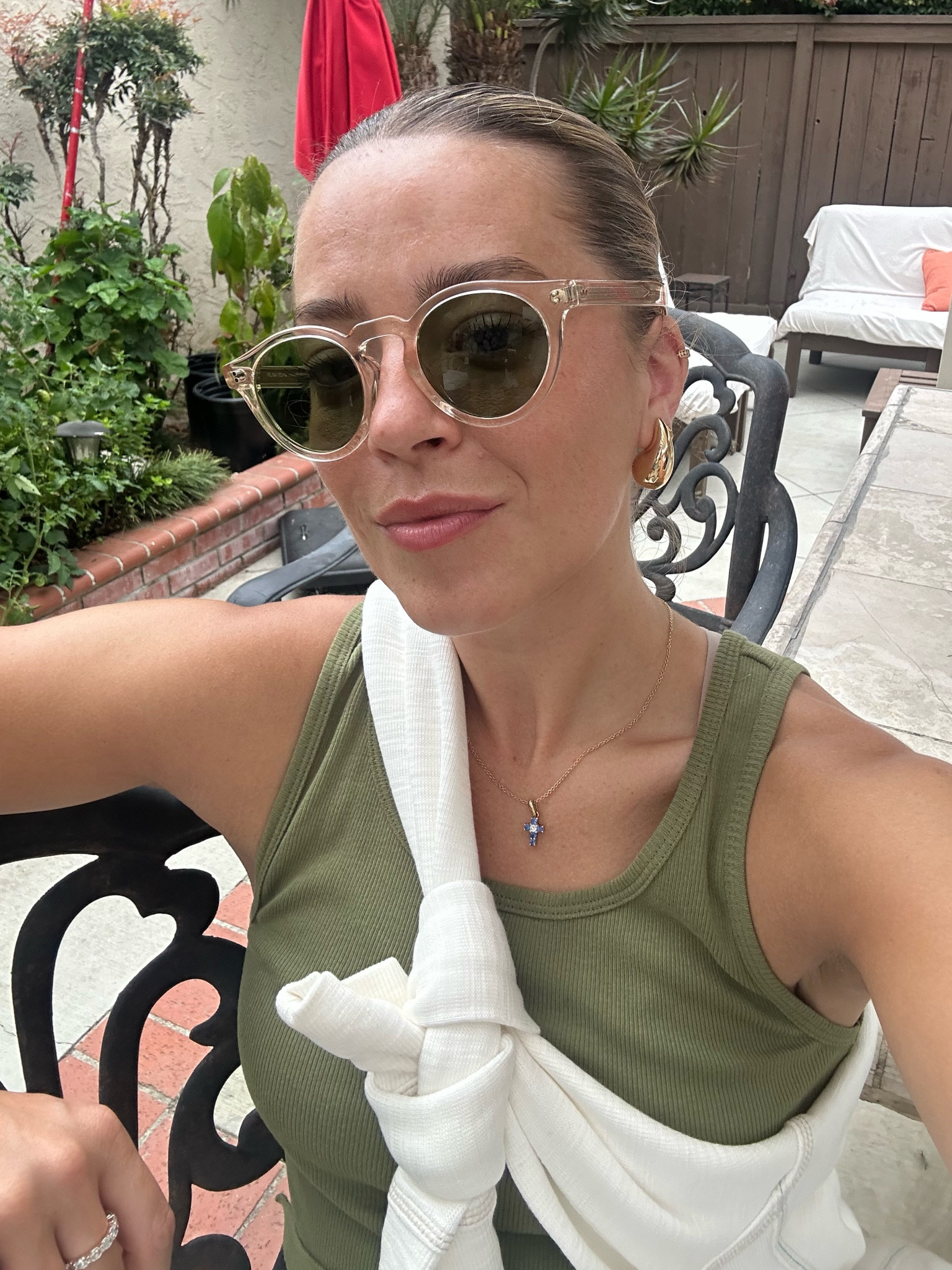 My backyard chic relaxed fit perfect for this insane heat wave in CA. I wanted to focus on light wear options that also really brought out my tan (lol). Since my skin tone is more olive based, I went with an olive top and green lenses, paired those back to cream bottoms and (when or if it was cooler) a cream sweatshirt for the evening; which made the top really pop. Playing with earthy color on neutrals is such a simple way to really elevate your relaxed look. 

#LTKSeasonal #LTKFind #LTKstyletip