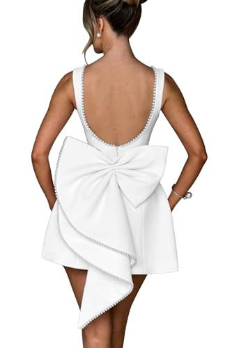 Aosadin Wedding Dresses for Prom Bow Back Cocktail Dresses for Women Evening Dress White 14 | Amazon (US)