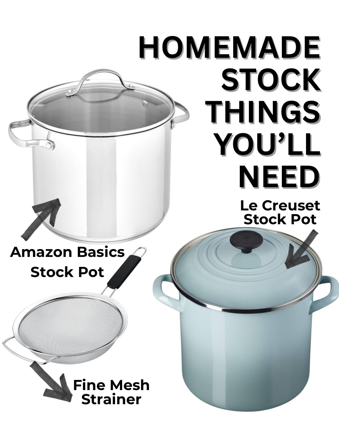 Homemade stock starts with the right tools.
Whether you’re simmering chicken bones, veggie scraps, or a holiday turkey carcass, a good stock pot and a fine mesh strainer are must-haves in every from-scratch kitchen.

I’m linking two of my favorite stock pots—my classic Le Creuset (hello, heirloom piece!) and a more affordable Amazing Basics option that gets the job done beautifully. And don’t skip the fine mesh strainer—it makes all the difference when it comes to getting that rich, golden broth perfectly smooth.

Must-haves for homemade stock:
	•	A large, heavy-bottomed stock pot (linked both luxe + budget-friendly!)
	•	A fine mesh strainer for silky-smooth broth
	•	Bonus: save your veggie peels, bones, and herb stems in a freezer bag until you’re ready to simmer

Making broth from scratch is easy, affordable, and packed with flavor—and these tools make it so much easier.
Tap to shop + save this post for your next soup day!

#FromScratchEra #HomemadeStock #KitchenBasics #SoupSeason #HomeCookMustHaves #LeCreuset #StockPotEssentials #SoupStarterPack #FineMeshStrainer #LikeToKnowItKitchen #LTKhome #LTKcooking