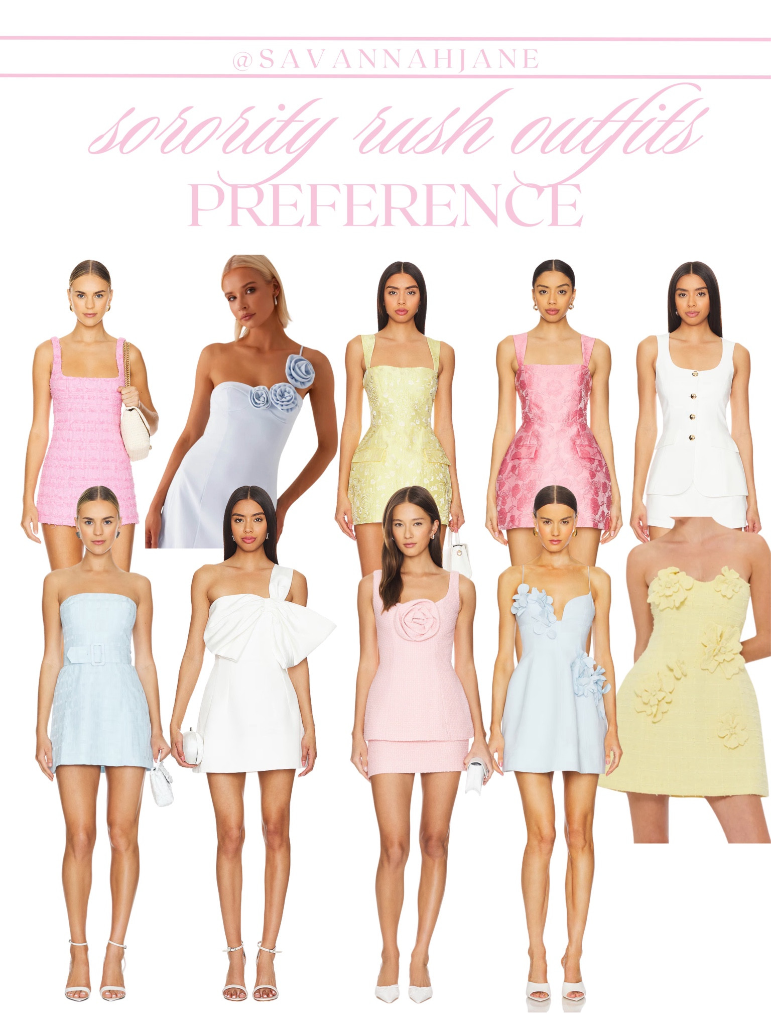 More sorority rush dress inspo 💕rush outfit inspo | rush outfits | rush ootd | SMU rush | bama rush | rush dress inspo | pref dress inspo | preference round | preference round dresses | chic dress inspo | chic mini dress | rush outfit ideas 

#LTKStyleTip #LTKPetite #LTKU
