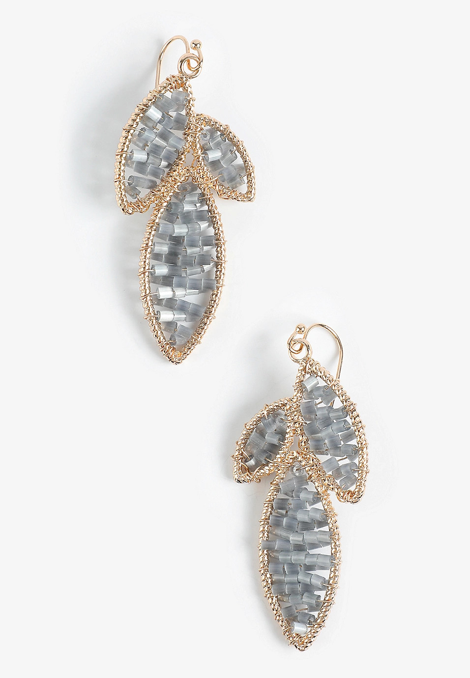 Gray Beaded Leaf Drop Earrings | Maurices