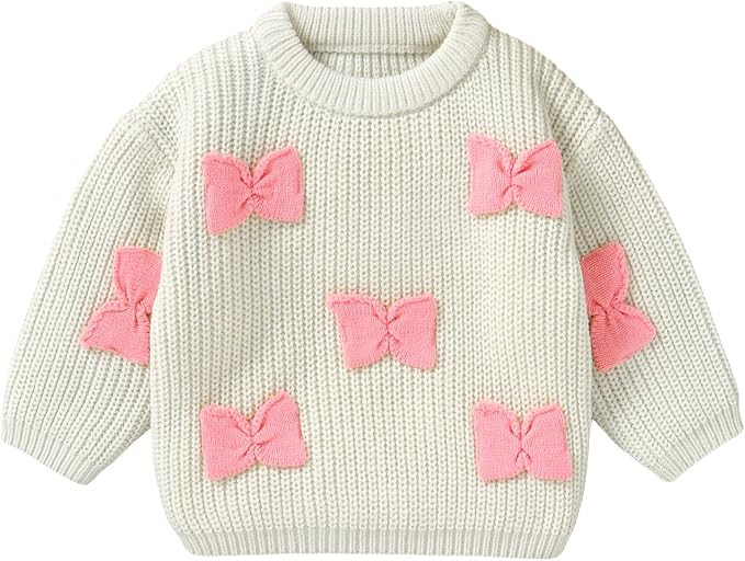 Baby Girl Knit Sweater Cute Bow Chunky Knitted Pullover Sweatshirt Toddler Girls Fall Winter Clot... | Amazon (US)