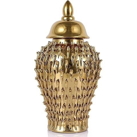 Noori Home - 100% Modern Glam Artisan Ceramic SPIKES BECCA Ginger Jars GOLD 9.4x9.4x18.9 | Amazon (US)
