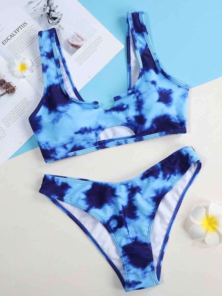 Tie Dye Cut-out Bikini Swimsuit | SHEIN