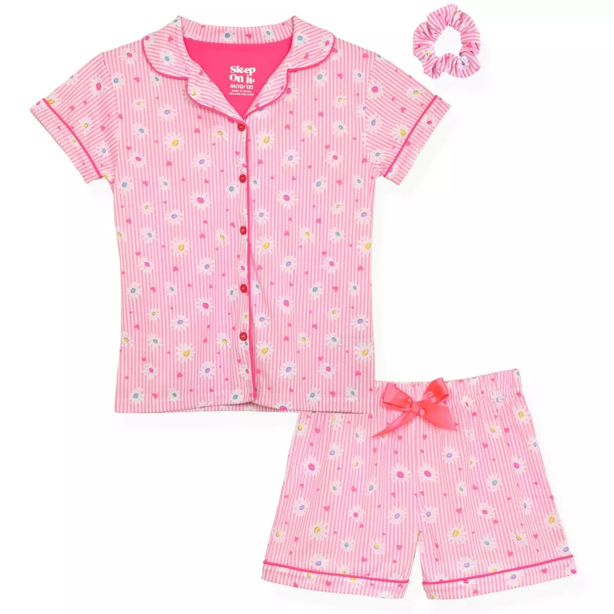 Sleep On It 2-Piece Girl's Pajama Shorts Set Featuring Floral Pinstripes with Matching Scrunchie ... | Target