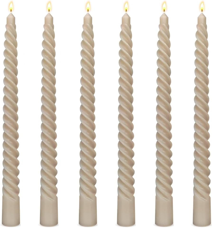 6 Pack 10 Inch Light-Mocha Spiral Taper Candles for Home Decor, Unscented Dripless Twisted Candle... | Amazon (US)