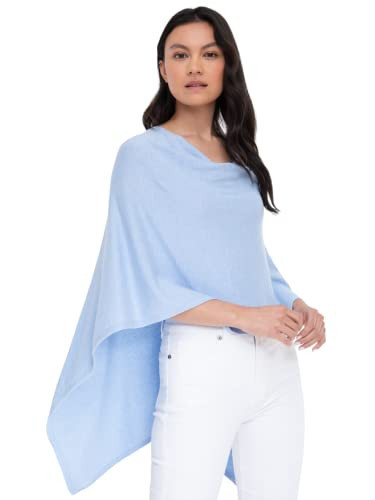 Caroline Grace by Alashan Lightweight & Super Soft Cashmere Blend Poncho - Great Gift Item! 95% Cotton/5% Cashmere Blend - One Size Fit - Weekend Blue | Amazon (US)