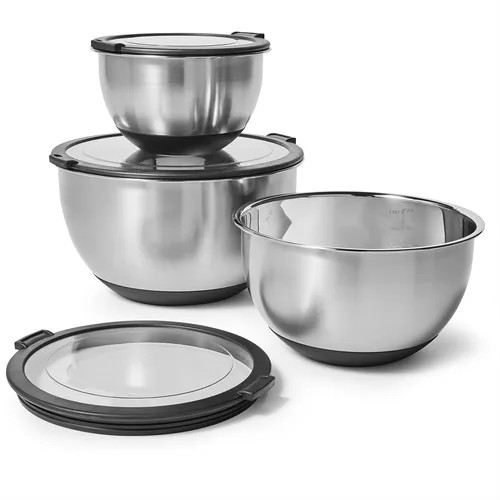 Sur La Table Stainless Steel Non-Skid Mixing Bowls with Lids, Set of 3 | Sur La Table