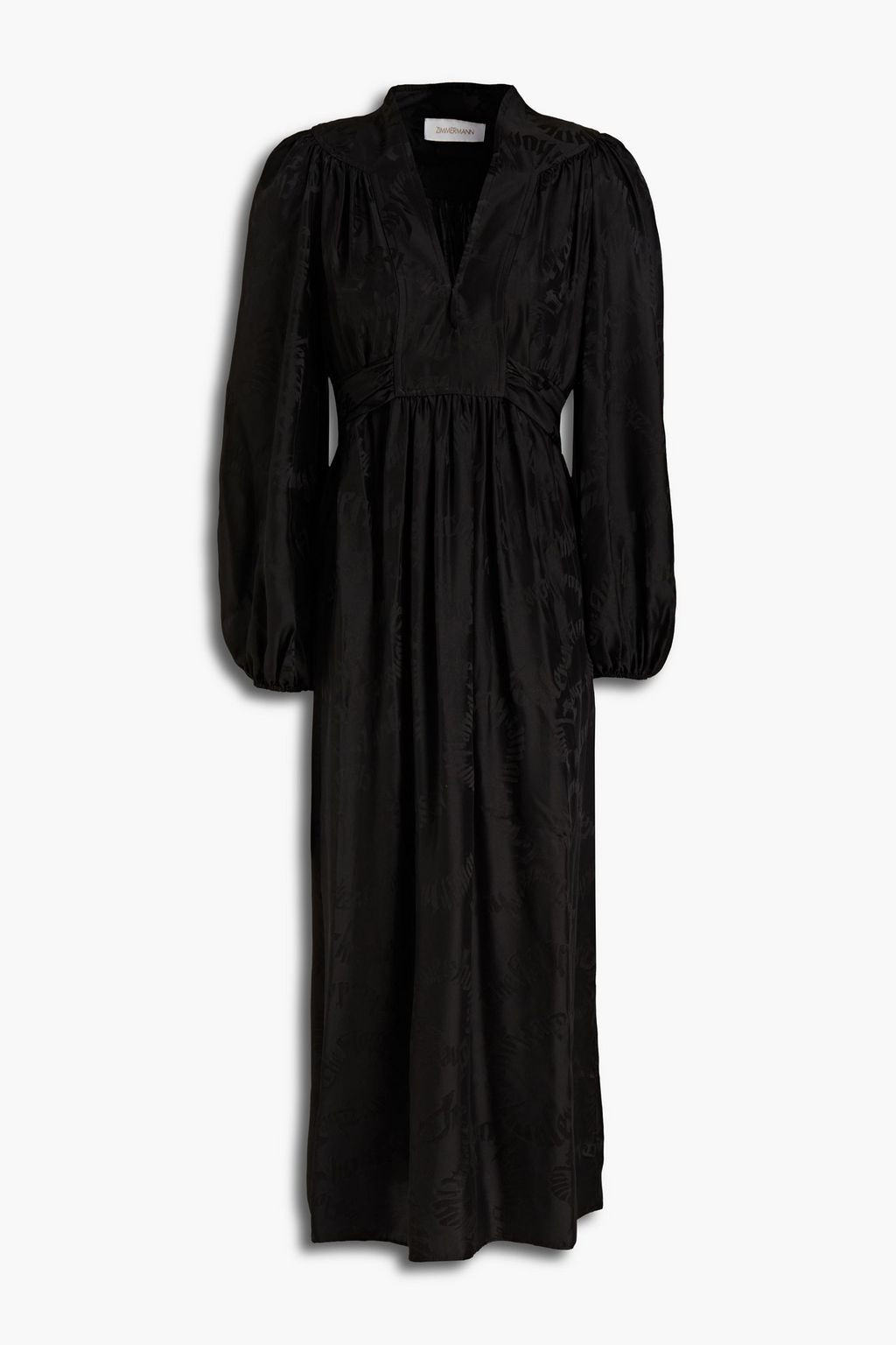 Black Botanica tie-back gathered silk-satin jacquard midi dress | ZIMMERMANN | THE OUTNET | The Outnet (UK and Europe)