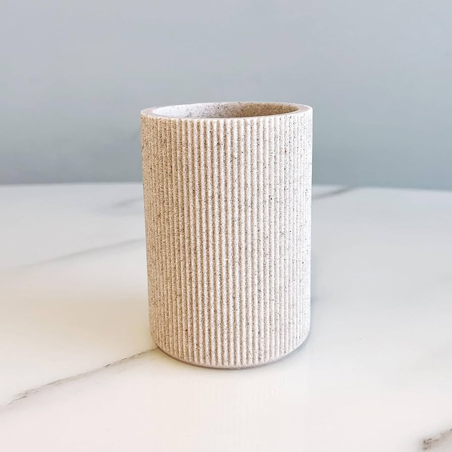 Sand Beige Boho Toothbrush Holder for Bathroom, Neutral Farmhouse Style, Unbreakable Small Bathro... | Amazon (US)