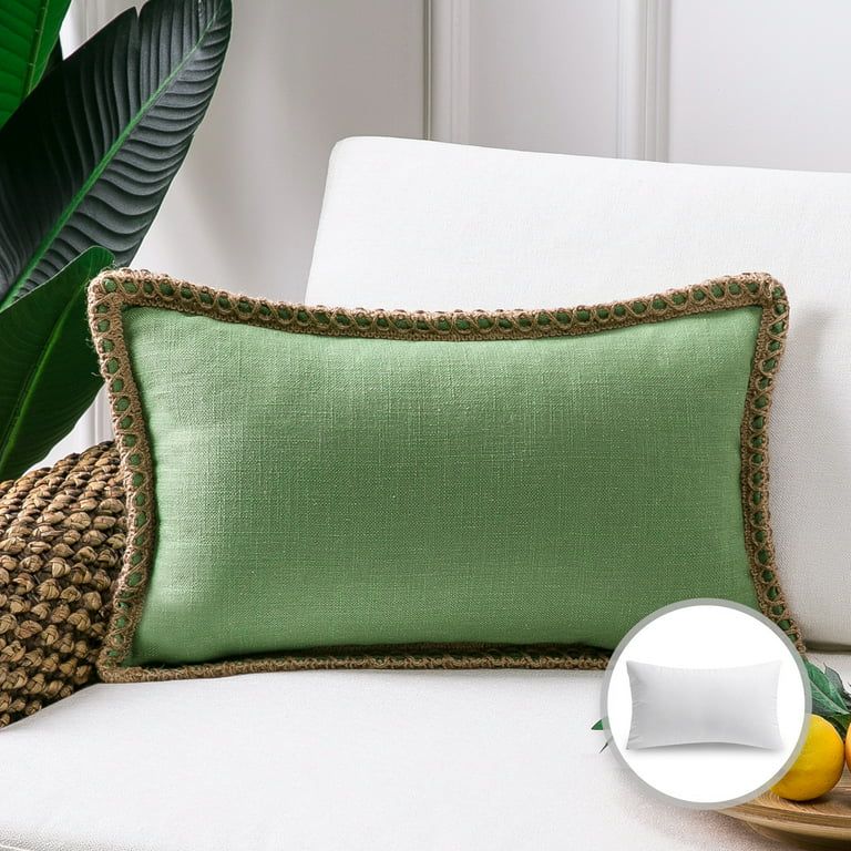 Phantoscope Linen Trimmed Farmhouse Series Decorative Throw Pillow, 12" x 20", Green, 1 Pack - Wa... | Walmart (US)