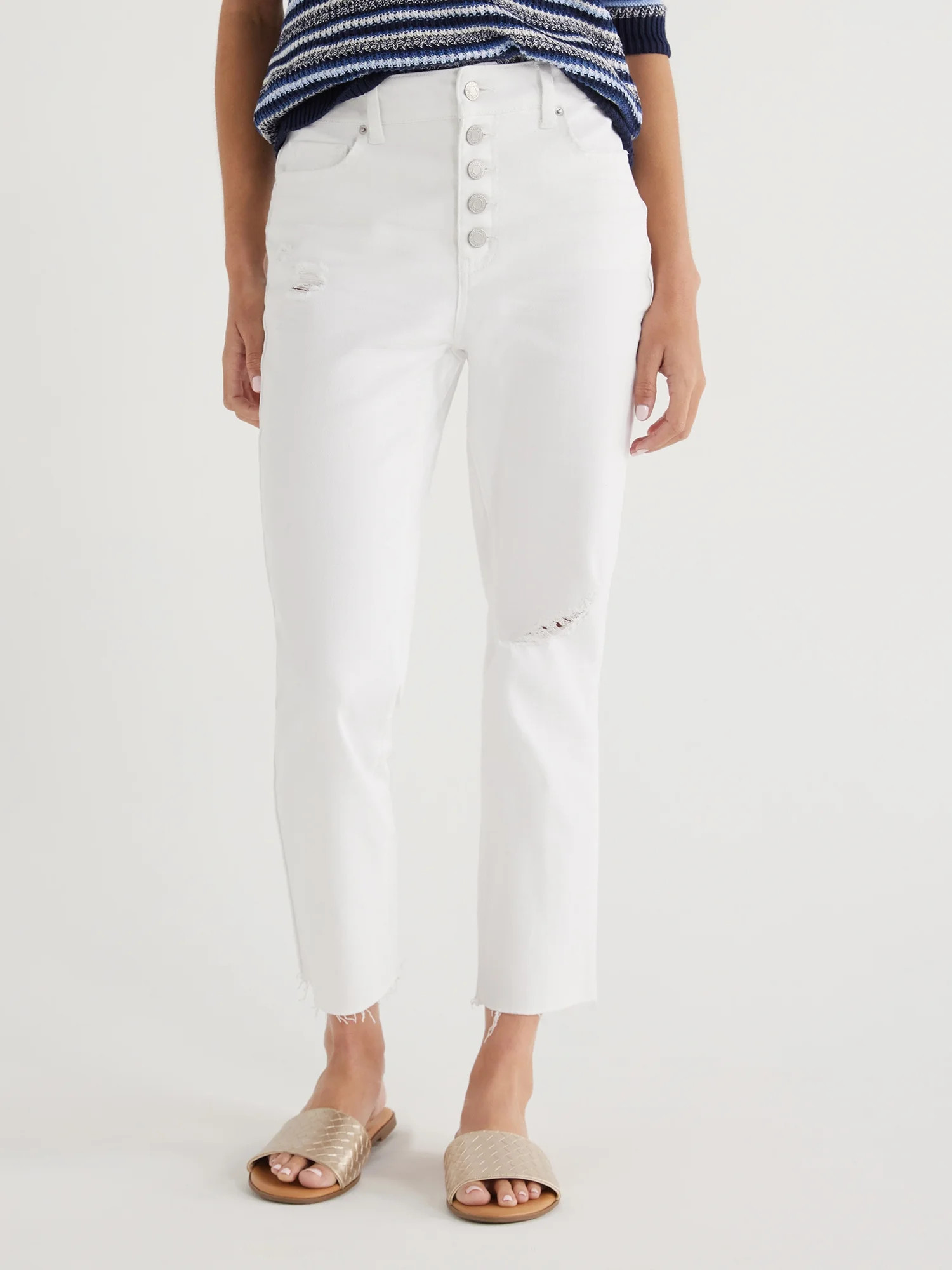 Time and Tru Women's High Rise Straight Crop Jeans, 25” Inseam, Sizes 2-20 - Walmart.com | Walmart (US)