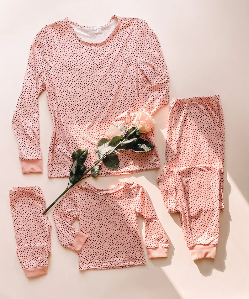 PINK HEART PAJAMAS |mommy and me pajamas, family pajamas, mother daughter, matching outfits, matc... | Etsy (US)