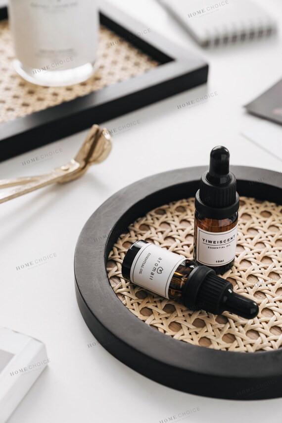 Handmade Black Rim Rattan Caning Tray, Rattan Decor, Home Decor Tray, Round Hexagon Rattan Coaste... | Etsy (US)