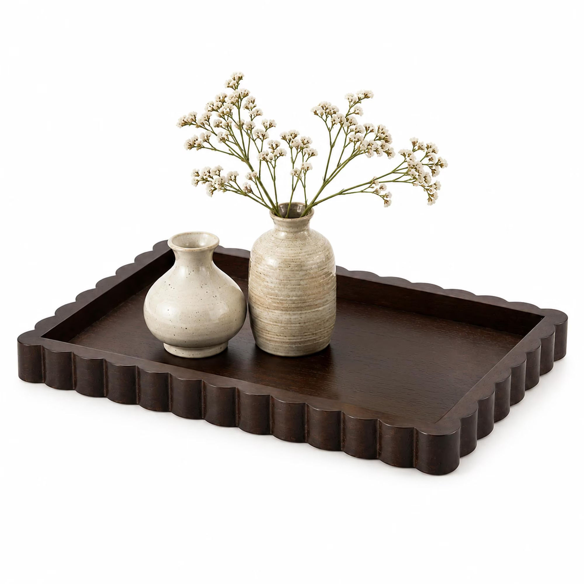 Hanobe Decorative Serving Tray Scalloped Modern Wood Brown | Walmart (US)