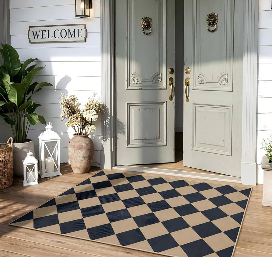 Lahome Colette Checkered Easy Jute 3x5 Outdoor Patio Rug, Washable Rugs for Entryway Diamond Indo... | Amazon (US)