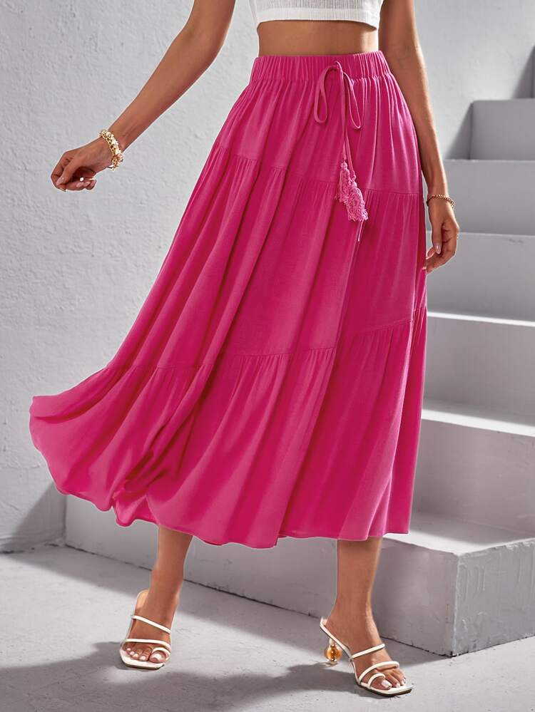 SHEIN VCAY Tie Front Ruffle Hem Skirt | SHEIN