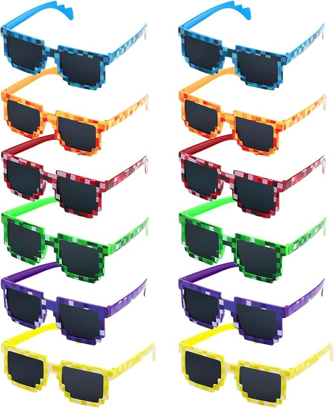 CCINEE 12Pack Pixel Sunglasses Assorted Color Miner Party Favors Pixel Glasses Retro Gamer Sungla... | Amazon (US)
