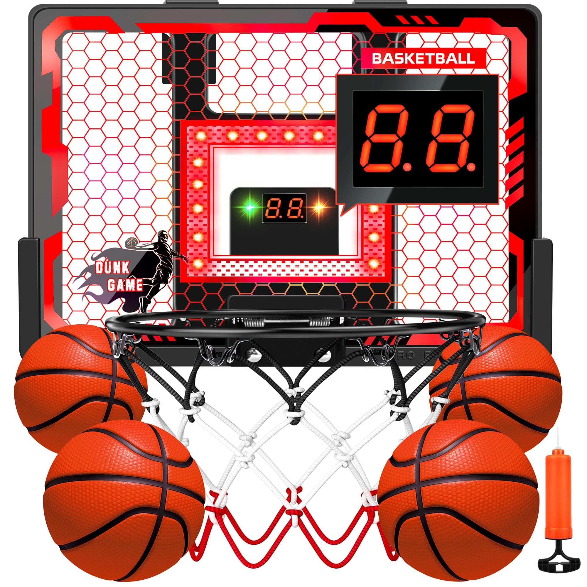 Indoor Basketball Hoop Pro, Mini Basketball Hoop Over The Door with LED Light/Scoreboard/4 Balls- Upgraded Anti-Impact Backboard, Basketball Toys Gifts for 6 7 8 9 10 11 12 Year Old Boys | Amazon (US)