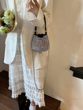 Mini Bucket Bag Glamorous Rhinestone Decor Chain | SHEIN