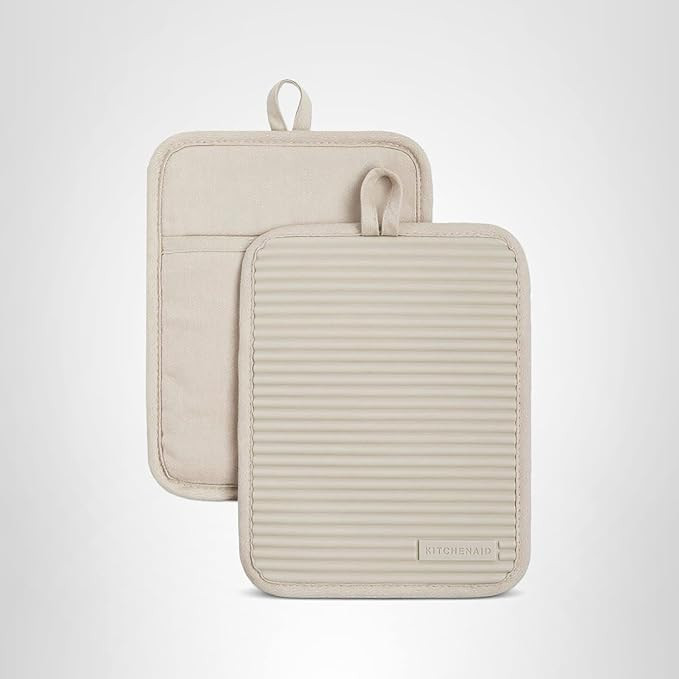 KitchenAid Ribbed Soft Silicone Pot Holder 2-Pack Set, Milkshake Tan, 7"x9" | Amazon (US)