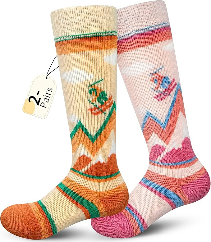 unenow Merino Wool Ski Socks Kids 2 Pairs, Winter Warm Snowboarding Thermal Socks for Boys Girls ... | Amazon (US)