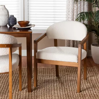 Baxton Studio Biana Boucle Fabric Dining Chair in Cream, Brown | Belk