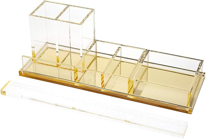 Acrylic Desk Organizer 4-Piece Desk Kit + Free Complimentary Acrylic Ruler, Desktop Organization ... | Amazon (US)