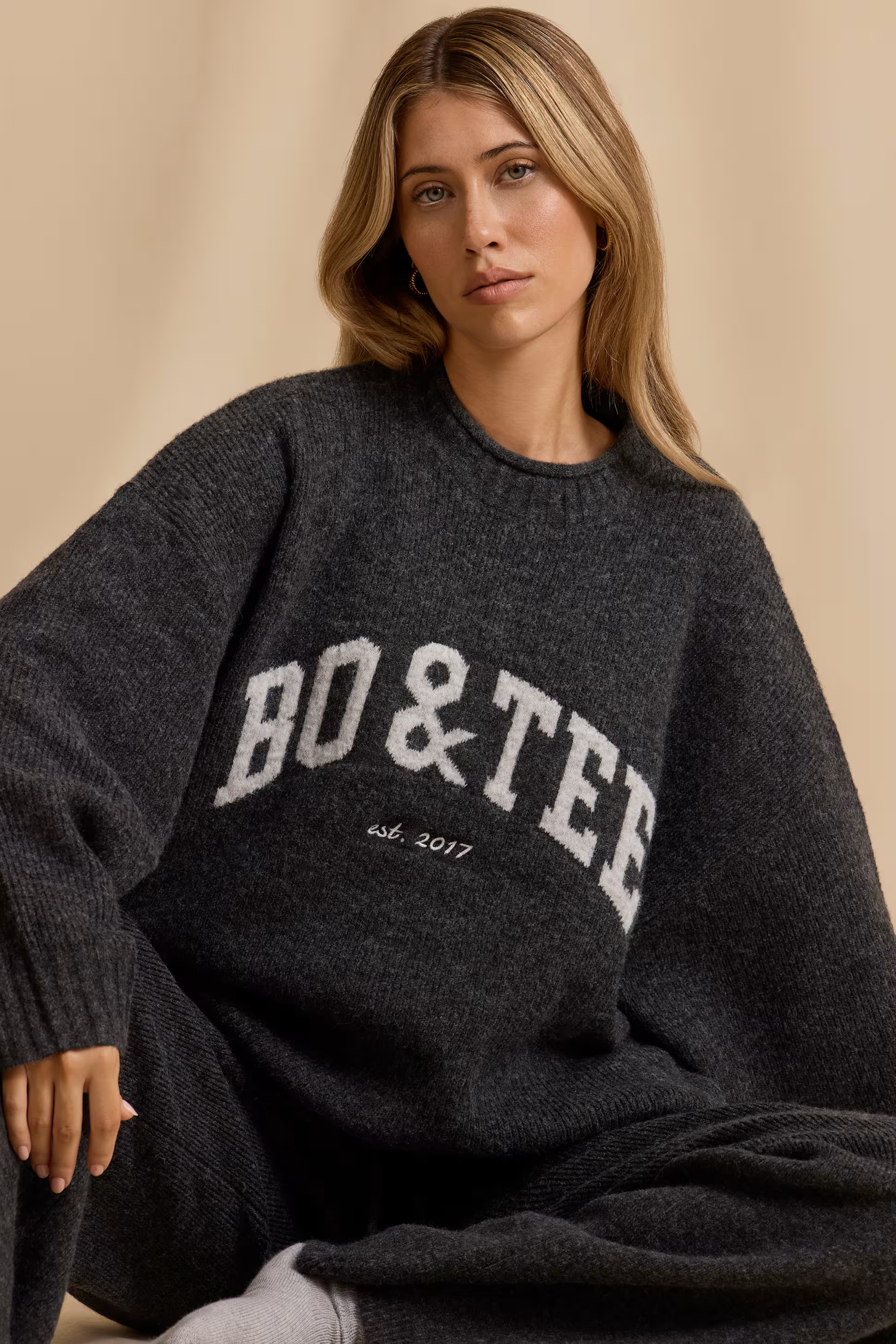 Oversized Knit Jumper in Charcoal Marl | Bo&Tee
