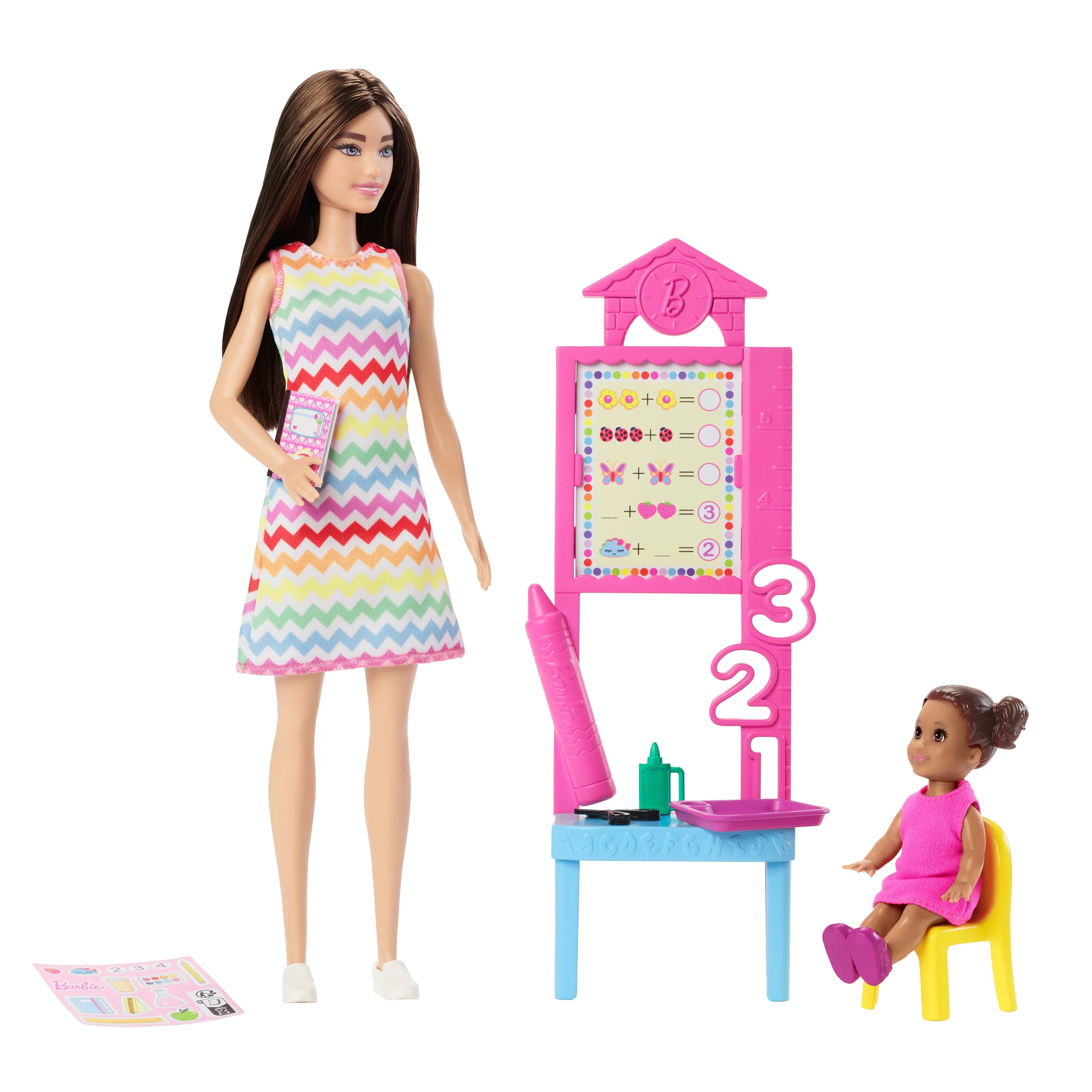Barbie Teacher Doll with Brunette Fashion Doll, 1 Toddler Doll, & Teaching Accessories | Walmart (US)