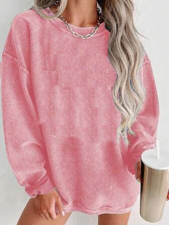 INAWLY Women's Solid Color Minimalist Daily Wear Crew Neck Long Sleeve Sweatshirt Graduation,Back To School Outfits,Graduation,Teacher Outfits For Women,Back To School Pullover Fall Outfit | SHEIN