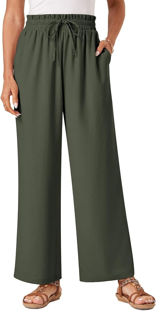Womens Palazzo Pants Wide Leg High Waist Flowy 2025 Casual Summer Linen Beach Loose Comfy Boho Pa... | Amazon (US)