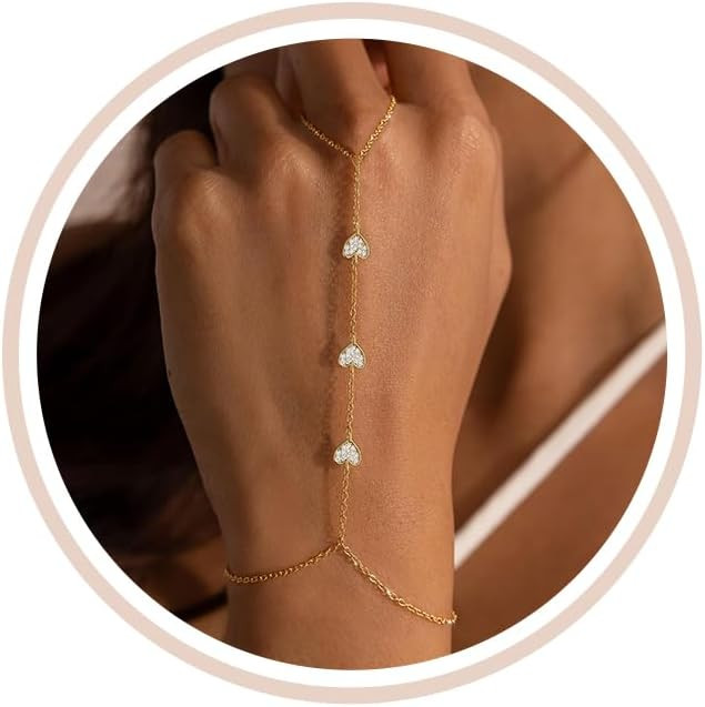 Gold Hand Chain Bracelets for Women Trendy，Dainty Clover Pearl Charm Ring Bracelet Hand Chain 1... | Amazon (US)