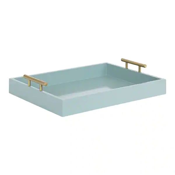 Kate and Laurel Lipton Metal Handle Decorative Tray - 16.5x12.25x3.25 - Light Blue/Gold | Bed Bath & Beyond