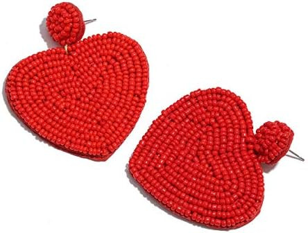 NLCAC Beaded Heart Earrings Bohemian Statement Beaded Heart Love Dangle Drop Earrings Valentines ... | Amazon (US)