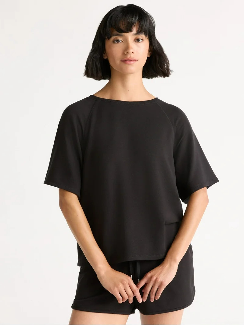 Joyspun Women's French Terry Short Sleeve Top and Shorts Pajama Set, 2-Piece, Sizes XS-3X | Walmart (US)