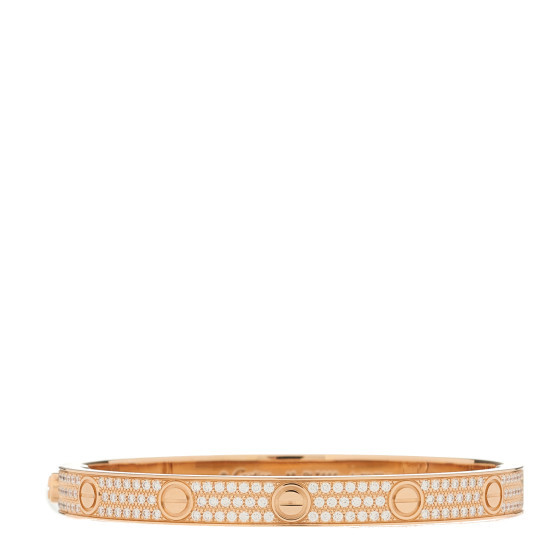 18K Pink Gold Diamond LOVE Paved Bracelet 18 | FASHIONPHILE (US)